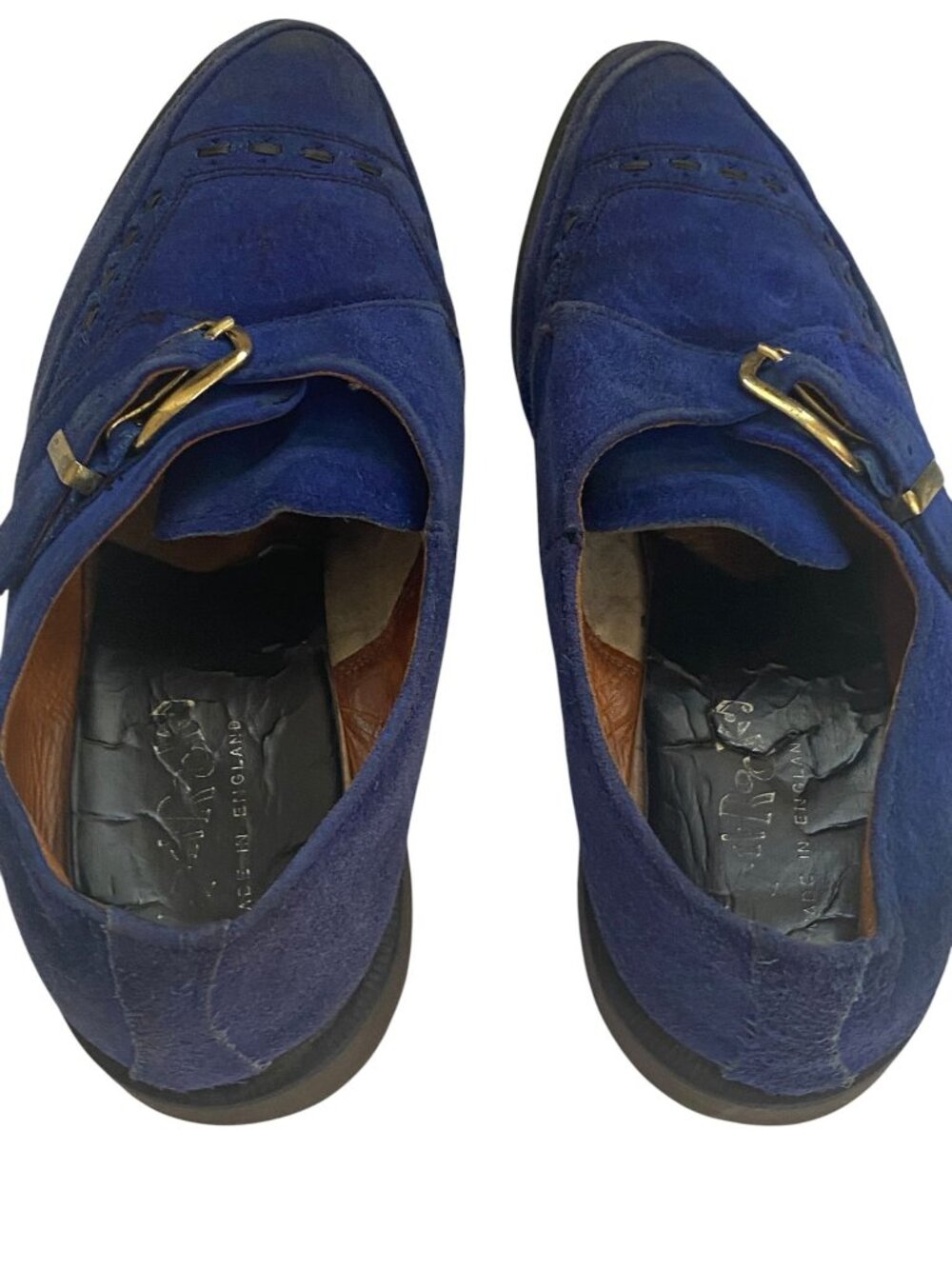 Rare Vtg Dr Martens Made in England Blue Suede Monk Strap Creepers UK 8 US 9 - Picture 2 of 14
